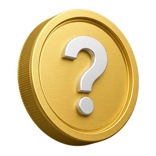3D-Goldmünze mit Fragezeichen, dekoratives Element auf der FAQ-Seite